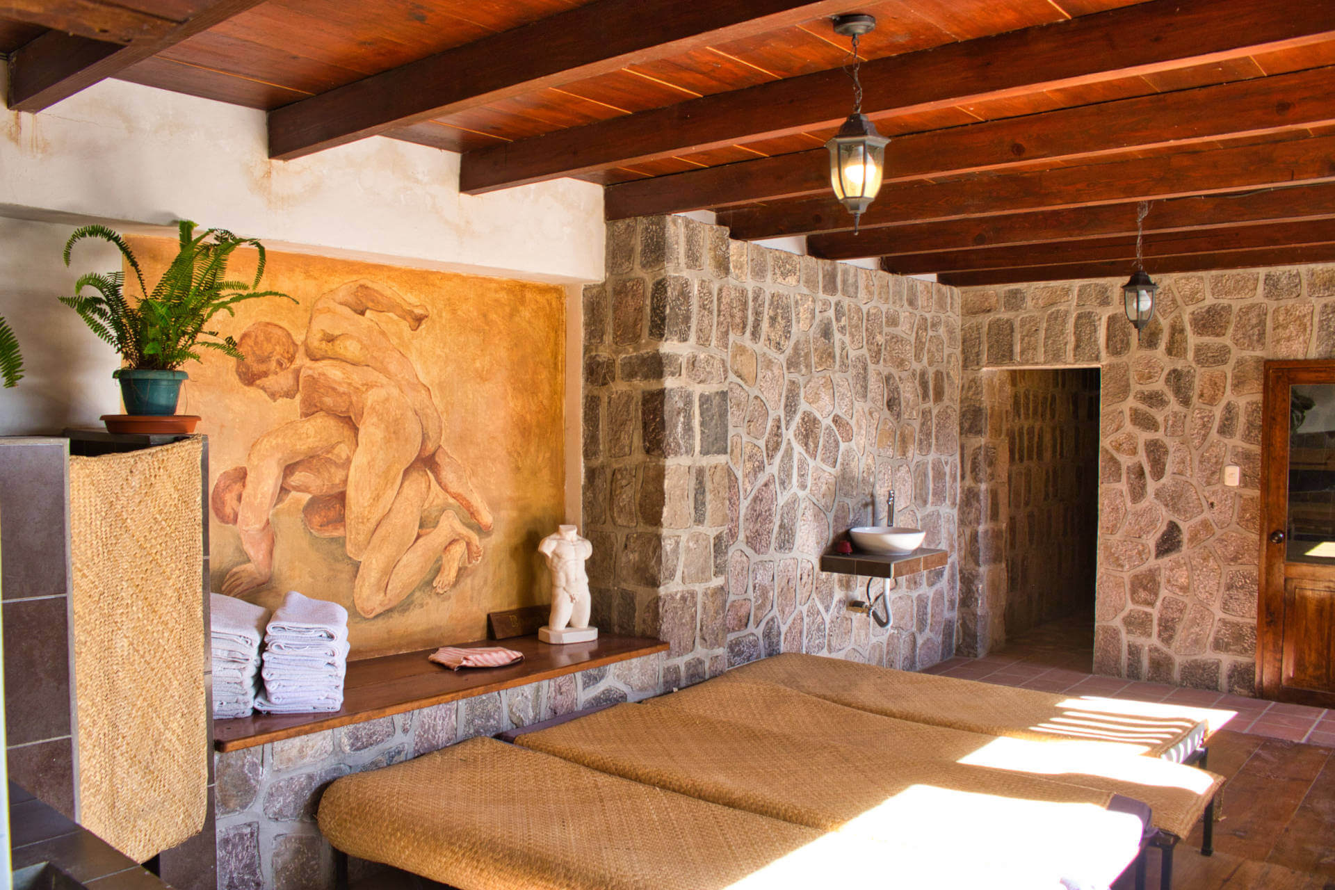 The Casa Lobo Bungalows Sauna is located in San Pedro la Laguna at the Lake Atitlán in Guatemala.